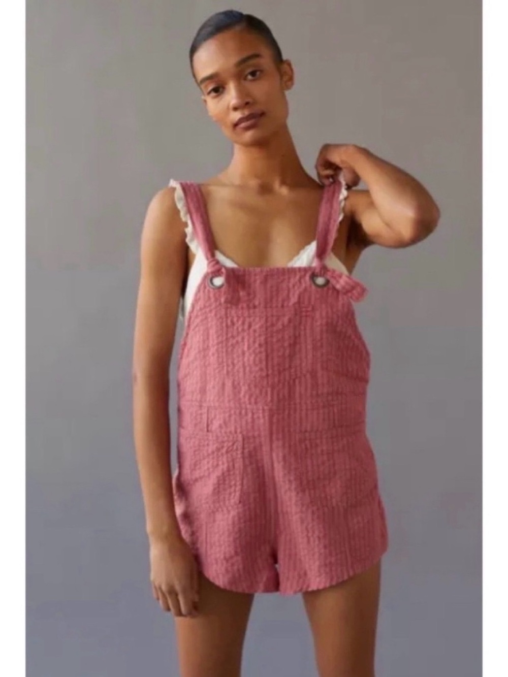 BDG Pink Textured Romper Overalls Swim Coverup